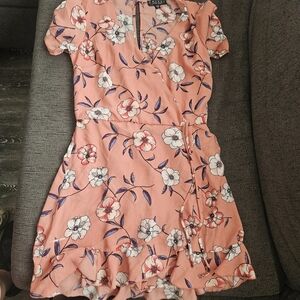 Trixxi Coral Pink Floral Short Sleeve Romper